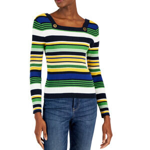 Tommy Hilfiger Women's Cotton Ribbed Sweater Color: Deep Maize Multi SIZE: XL
